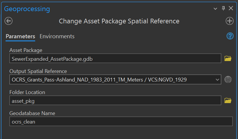Change Asset Package Spatial Reference