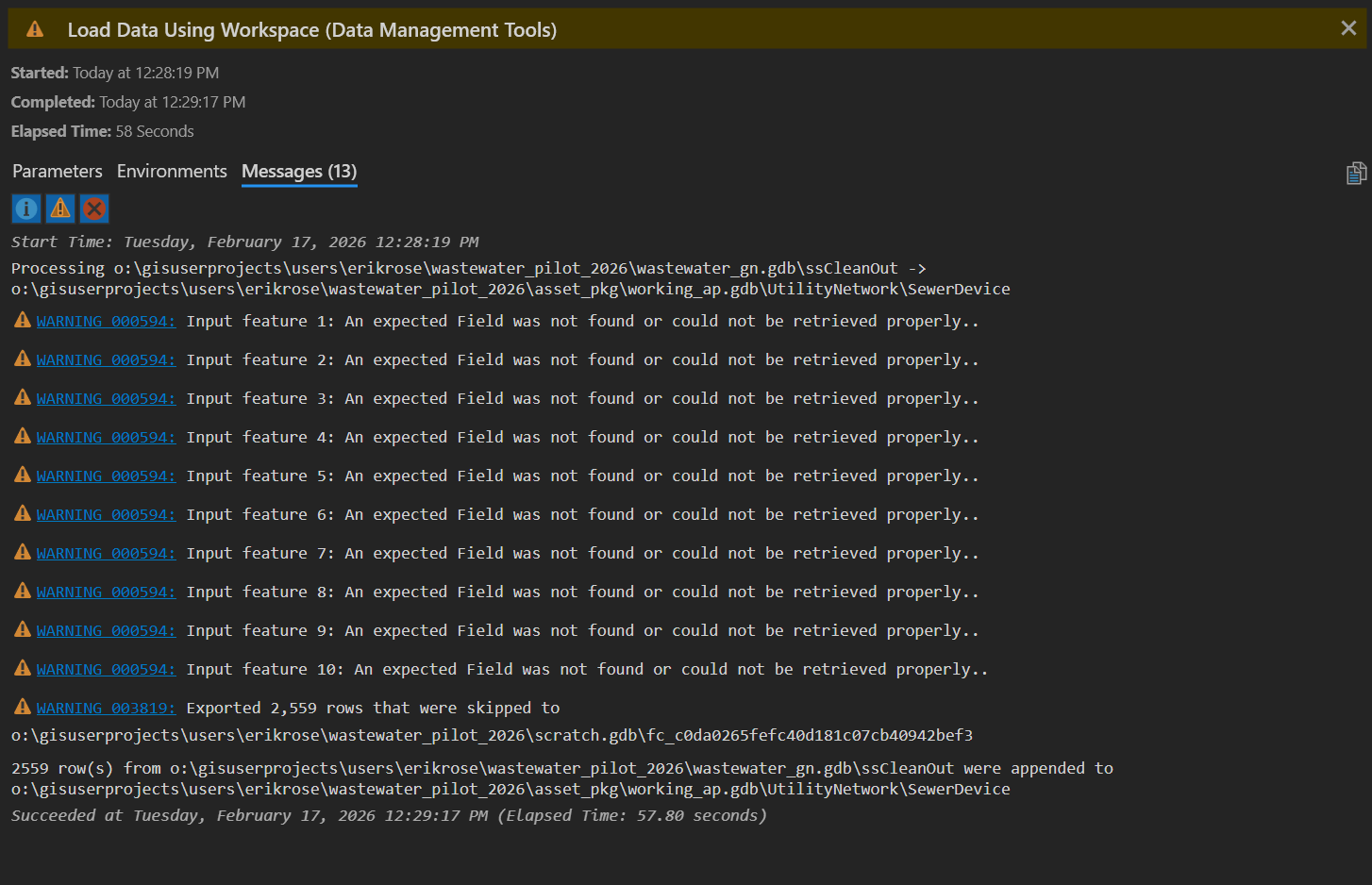 Warnings in the View Details Pane
